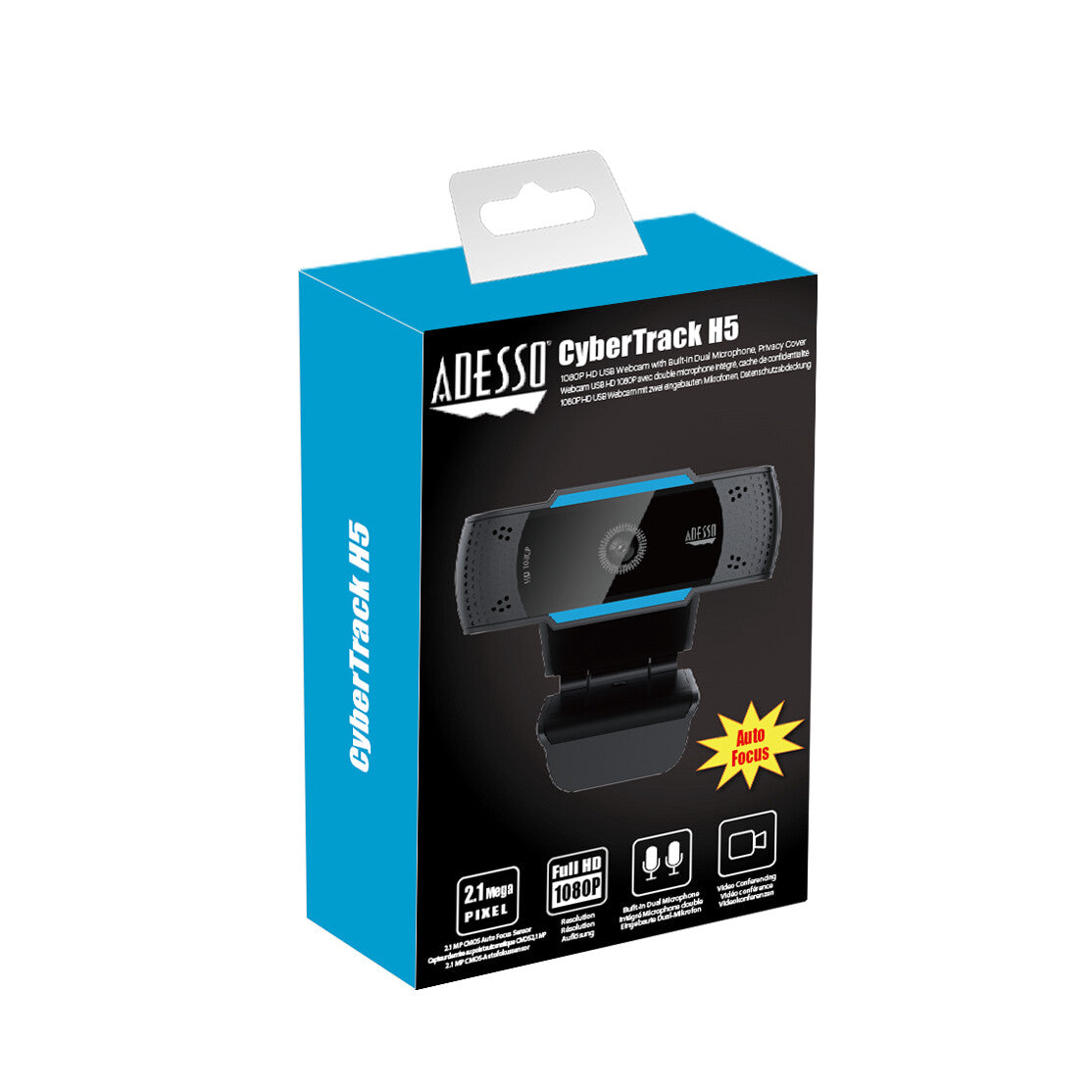 Adesso CyberTrack H5 - 2.1 MP 1920 x 1080p USB 2.0 webcam in Black / Blue